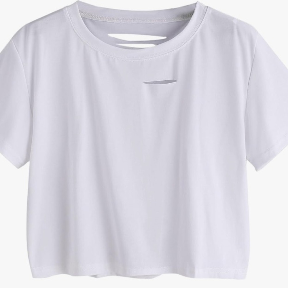 Sweatyrocks Women’s Short Sleeve White Distressed Ripped Crop T-Shirt Size M